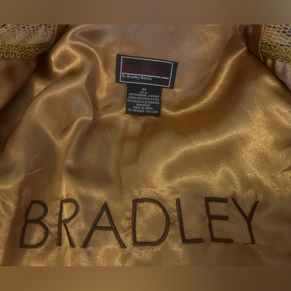 Bradley Bayou Coastal Cowgirl Caramel Tan Snakeskin Print Suede Leather Jacket M - Picture 9 of 12